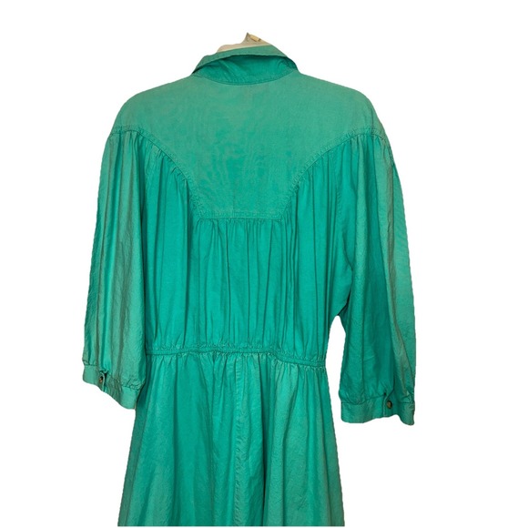 VINTAGE J. Ellis II Dress 80s 90s Shirt Dress Teal Button Down See Measurements - Picture 11 of 11